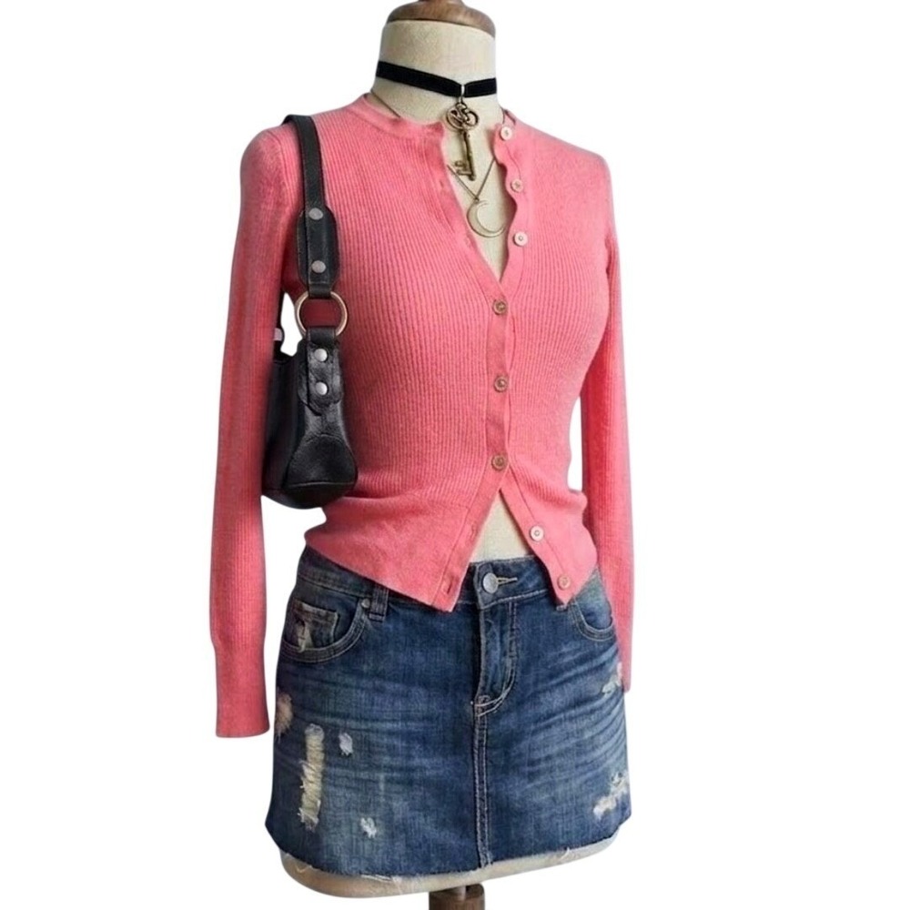 Banana Republic Pink Merino Wool Ribbed Button Front Cardigan Sweater xsmall